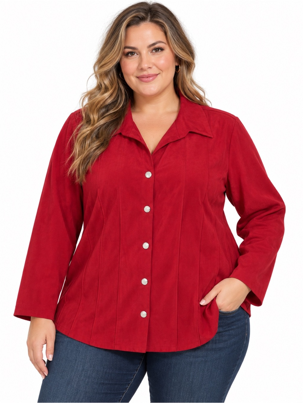 Penningtons Crimson Red Button-Front Shirt Jacket